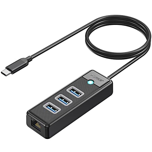 USB C HUB, ORICO 4-in-1 USB C Hub mit RJ45 10/100/1000 Gigabit Ethernet Adapter mit 3.3ft langem Kabel Kompatibel mit Mac OS 10.X und höher, Linux, Android-Schwarz von ORICO