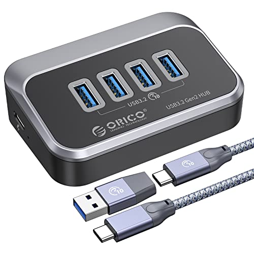 USB C Hub, ORICO 4 Port USB 3.2 Gen 2 Data Hub 10Gbps, ABS USB Splitter mit 0,5M Datenkabel, USB Verteiler für Mac Pro/Mini, PC, Festplatte, Disk von ORICO