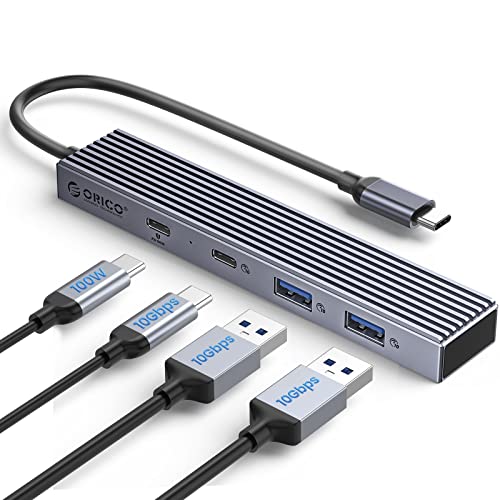 USB-C Hub, ORICO 4-in-1 Mini USB C Adapter, USB 3.2 Gen2 10Gbps Typ C USB Splitter mit 1 USB C, 2 USB A, 100W PD Charging für PC, Laptop, Surface Pro, MacBook und weitere Typ C Geräte-DHF-2U2C von ORICO