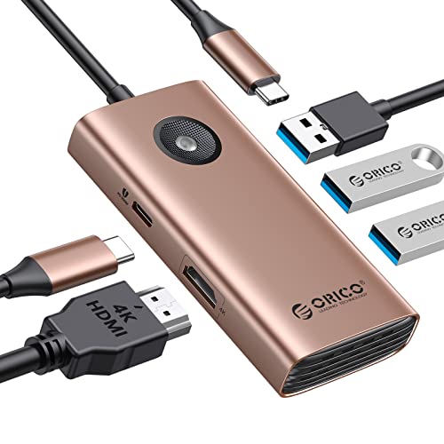 USB C Hub, ORICO 5 in 1 USB C Docking Station mit 4K HDMI, PD 60W, USB 3.0 5 Gbps und 2 USB 2.0 Data Ports USB C Dock für MacBook Air, MacBook Pro, XPS und mehr (Roségold) von ORICO