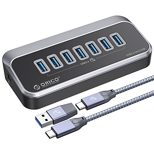 USB C Hub, ORICO 7 Port USB 3.2 Gen 2 Hub, 10Gbps, ABS USB Splitter mit 0,5 M Datenkabel, USB Verteiler für Mac Pro/Mini, PC, Festplatte, Disk von ORICO