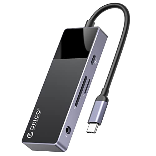 USB C Hub, ORICO 8 in 1 USB Splitter, Docking Station Multiport Adapter mit PD 100W, HDMI 4K@30Hz USB-A3.0×3, SD/TF×1, 3.5mm Audio×1, USB Verteiler Kompatibel für Dell/Surface/HP/Lenovo Laptops von ORICO
