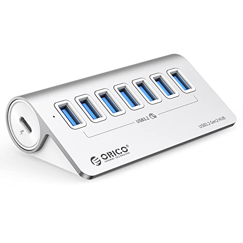 USB C Hub, ORICO USB 3.2 Gen 2 Hub, USB Verteiler 7 Port mit 10Gbps High Speed Datenübertragung, Aluminium USB C Splitter mit 0.5m Datenkabel für MacBook, MacBook Pro, MacBook Air von ORICO