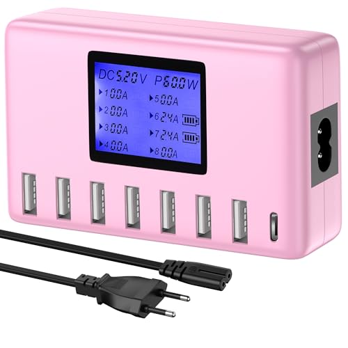 USB Ladegerät, 60W 8 Ports USB Ladestation 12A USB C Ladegerät mit LCD Display für mehrere Geräte, USB C Hub Ladegerät für iPhone iPad Android Samsung Huawei Tablet Kindle von ORIEMAC