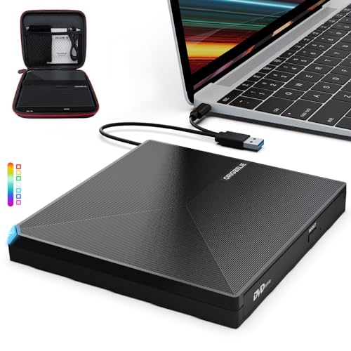 ORIGBELIE Externes DVD Laufwerk USB 3.0 Typ C Ultra-slim Externer DVD Brenner, Tragbar Externes CD Laufwerk für Laptop Desktop PC iMac MacBook Pro/Air Windows 11/10/8/7/XP Linux Mac OS mit Tragetasche von ORIGBELIE