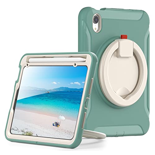 ORIbox Defender Hülle für iPad Mini 6, Ganzkörper-Fallschutz, 3-in-1 Stoßstange mit 360°-Ringhalter, Kickstand, Defender Green von ORIbox