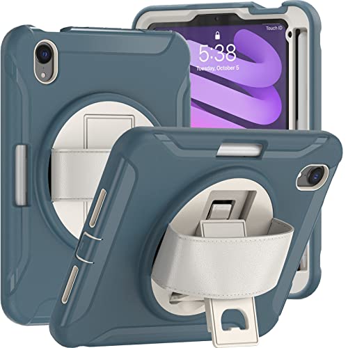 ORIbox Morandi Hülle für iPad Mini 6, Full Body Stoßfest, 3 in 1 Fallschutz mit 360° Kickstand/Handschlaufe von ORIbox