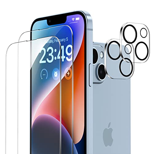 ORNARTO [2+2 Stück Panzer Schutz Glas für iPhone 14 Plus Schutzfolie (6,7) mit Installationsrahmen, 2 Screen Schutzfolie + 2 Kameraschutz, Kratzfest, 9H Härte, HD Displayschutz von ORNARTO
