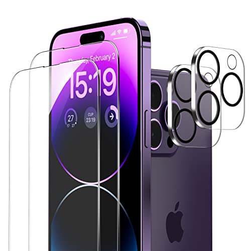 ORNARTO [2+2 Stück Panzer Schutz Glas für iPhone 14 Pro Max Schutzfolie (6,7) mit Installationsrahmen, 2 Screen Schutzfolie + 2 Kameraschutz, Kratzfest, 9H Härte, HD Displayschutz von ORNARTO