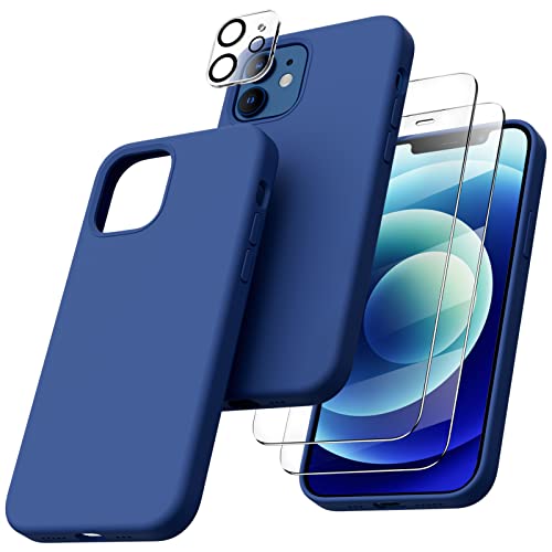 ORNARTO 5-in-1 für iPhone 12/12 Pro 6,1 Silikon Case mit 2 x Schutzfolie + 2 x Kameraschutz, Hülle Ultra Dünne Flüssig Silikon Handyhülle Schutz für iPhone 12 Pro/iPhone 12(2020) 6,1 Zoll Royal Blue von ORNARTO