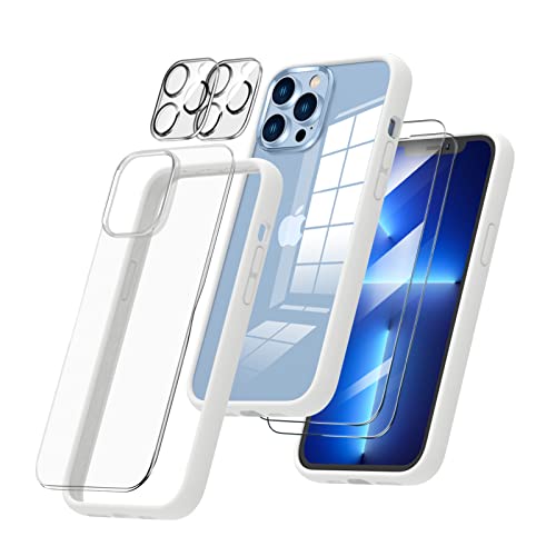 ORNARTO Ganzkörperschutz für iPhone 13 Pro Max Hülle, Flüssig Silikon Bumper Case mit 2 Screen Schutzfolie & 2 Kameraschutz Abnehmbare Transparente Rückseite Handyhülle Weiß von ORNARTO