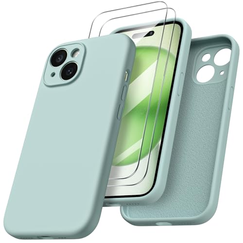 ORNARTO für iPhone 15 Hülle mit Kameraschutz und 2 Schutzfolien, flüssigem Silikon Handyhülle iPhone 15 6.1 Zoll mit Kamera Schutz, stoßfeste iPhone 15 Schutzhülle mit Mikrofaser - Agavengrün ORNARTO für iPhone 15 Hülle mit Kameraschutz und 2 Schutzfolien, flüssigem Silikon Handyhülle iPhone 15 6.1 Zoll mit Kamera Schutz, stoßfeste iPhone 15 Schutzhülle mit Mikrofaser - Agavengrün von ORNARTO
