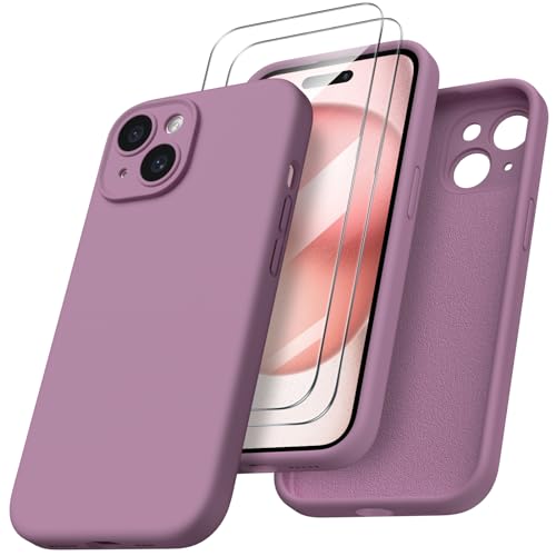ORNARTO für iPhone 15 Hülle mit Kameraschutz und 2 Schutzfolien, flüssigem Silikon Handyhülle iPhone 15 6.1 Zoll mit Kamera Schutz, stoßfeste iPhone 15 Schutzhülle mit Mikrofaser - Lila Flieder ORNARTO für iPhone 15 Hülle mit Kameraschutz und 2 Schutzfolien, flüssigem Silikon Handyhülle iPhone 15 6.1 Zoll mit Kamera Schutz, stoßfeste iPhone 15 Schutzhülle mit Mikrofaser - Lila Flieder von ORNARTO
