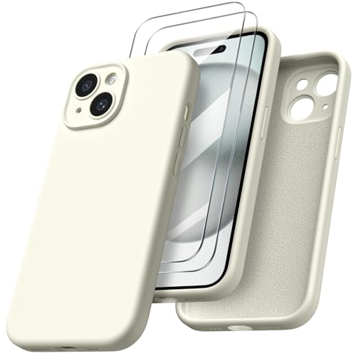 ORNARTO für iPhone 15 Hülle mit Kameraschutz und 2 Schutzfolien, flüssigem Silikon Handyhülle iPhone 15 6.1 Zoll mit Kamera Schutz, stoßfeste iPhone 15 Schutzhülle mit Mikrofaser - Sternlicht von ORNARTO