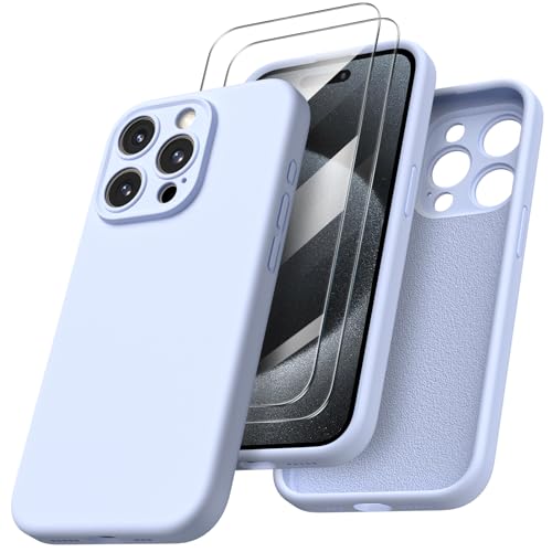 ORNARTO für iPhone 15 Pro Hülle mit Kameraschutz und 2 Schutzfolien, flüssigem Silikon Handyhülle iPhone 15 Pro 6.1 Zoll, stoßfeste iPhone 15 Pro Hülle mit Mikrofaser - Baby blau von ORNARTO