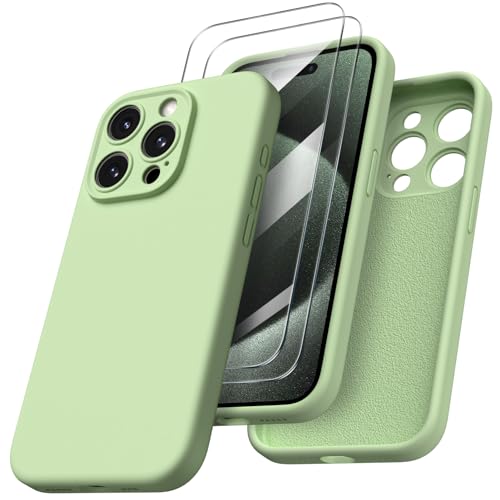 ORNARTO für iPhone 15 Pro Hülle mit Kameraschutz und 2 Schutzfolien, flüssigem Silikon Handyhülle iPhone 15 Pro 6.1 Zoll, stoßfeste iPhone 15 Pro Schutzhülle mit Mikrofaser - Leicht Grün ORNARTO für iPhone 15 Pro Hülle mit Kameraschutz und 2 Schutzfolien, flüssigem Silikon Handyhülle iPhone 15 Pro 6.1 Zoll, stoßfeste iPhone 15 Pro Schutzhülle mit Mikrofaser - Leicht Grün von ORNARTO