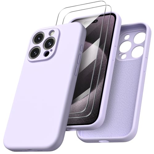 ORNARTO für iPhone 15 Pro Hülle mit Kameraschutz und 2 Schutzfolien, flüssigem Silikon Handyhülle iPhone 15 Pro 6.1 Zollmit Kamera Schutz, stoßfeste iPhone 15 Pro Schutzhülle mit Mikrofaser - Flieder ORNARTO für iPhone 15 Pro Hülle mit Kameraschutz und 2 Schutzfolien, flüssigem Silikon Handyhülle iPhone 15 Pro 6.1 Zollmit Kamera Schutz, stoßfeste iPhone 15 Pro Schutzhülle mit Mikrofaser - Flieder von ORNARTO