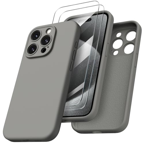 ORNARTO für iPhone 15 Pro Max Hülle mit Kameraschutz und 2 Schutzfolien, flüssige Silikon Handyhülle iPhone 15 Pro Max 6,7 Zoll, stoßfeste iPhone 15 Pro Max Schutzhülle mit Mikrofaser - Grau ORNARTO für iPhone 15 Pro Max Hülle mit Kameraschutz und 2 Schutzfolien, flüssige Silikon Handyhülle iPhone 15 Pro Max 6,7 Zoll, stoßfeste iPhone 15 Pro Max Schutzhülle mit Mikrofaser - Grau von ORNARTO