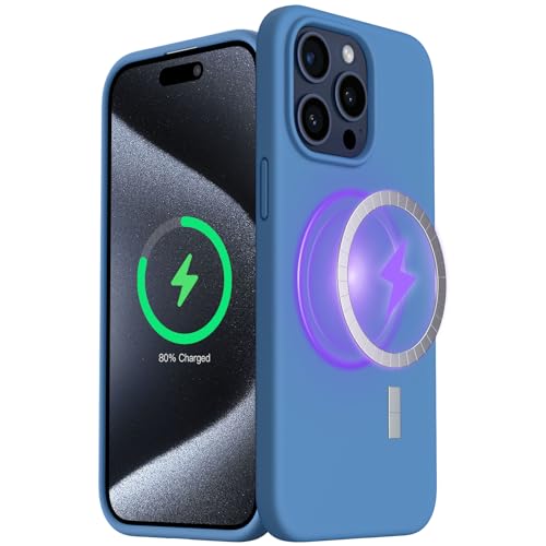 ORNARTO für iPhone 15 Pro Max magnetische Hülle Silikon, dünne Handyhülle iPhone 15 Pro Max 6.7 Zoll mit starken Magneten, stoßfeste und Kratzfeste Schutzhülle mit Mikrofaser - Blau von ORNARTO