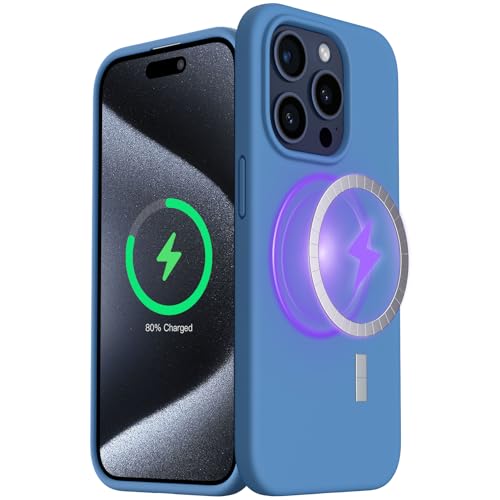 ORNARTO für iPhone 15 Pro magnetische Hülle Silikon, dünne Handyhülle iPhone 15 Pro 6.1 Zoll mit starken Magneten, stoßfeste und Kratzfeste Schutzhülle mit innerem Mikrofaser - Blau von ORNARTO