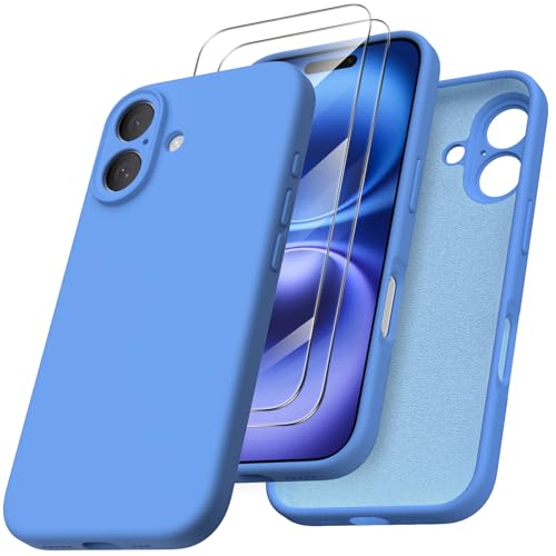 ORNARTO für iPhone 16 Hülle mit Kameraschutz u. 2 Schutzfolien, flüssiges Silikon Handyhülle iPhone 16 6.1 Zoll, stoßfeste iPhone 16 Schutzhülle mit Mikrofaser - Himmel Blau ORNARTO für iPhone 16 Hülle mit Kameraschutz u. 2 Schutzfolien, flüssiges Silikon Handyhülle iPhone 16 6.1 Zoll, stoßfeste iPhone 16 Schutzhülle mit Mikrofaser - Himmel Blau von ORNARTO