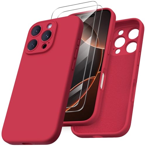 ORNARTO für iPhone 16 Pro Hülle mit Kameraschutz u. 2 Schutzfolien, flüssiges Silikon Handyhülle iPhone 16 Pro 6.3 Zoll, stoßfeste iPhone 16 Pro Schutzhülle mit Mikrofaser - Rot ORNARTO für iPhone 16 Pro Hülle mit Kameraschutz u. 2 Schutzfolien, flüssiges Silikon Handyhülle iPhone 16 Pro 6.3 Zoll, stoßfeste iPhone 16 Pro Schutzhülle mit Mikrofaser - Rot von ORNARTO