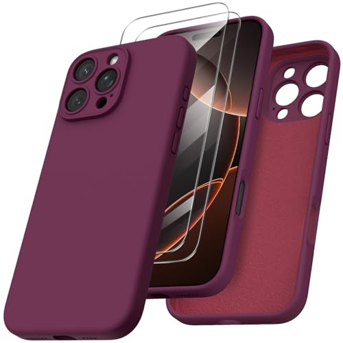 ORNARTO für iPhone 16 Pro Max Hülle mit Kameraschutz u. 2 Schutzfolien, flüssiges Silikon Handyhülle iPhone 16 Pro Max 6.9 Zoll, stoßfeste iPhone 16 PM Schutzhülle mit Mikrofaser - Weinrot ORNARTO für iPhone 16 Pro Max Hülle mit Kameraschutz u. 2 Schutzfolien, flüssiges Silikon Handyhülle iPhone 16 Pro Max 6.9 Zoll, stoßfeste iPhone 16 PM Schutzhülle mit Mikrofaser - Weinrot von ORNARTO