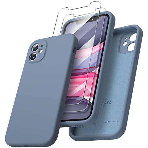 ORNARTO kompatibel mit iPhone 11 Hülle, mit 2 x Schutzfolie flüssigem Silikon Gel Rubber Case [Eckige Kante] [Rundumschutz] stoßfeste Handyhülle für iPhone 11 Französisch Blau von ORNARTO