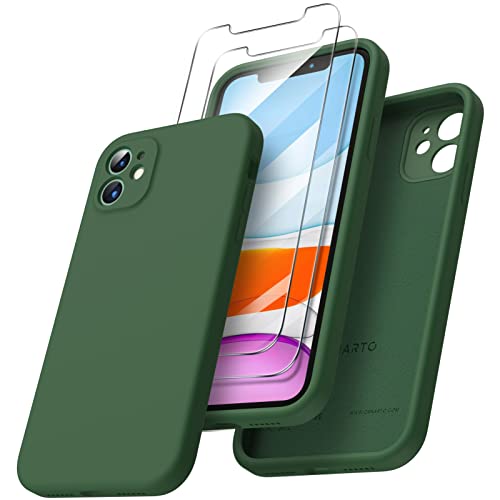 ORNARTO kompatibel mit iPhone 11 Hülle, mit 2 x Schutzfolie flüssigem Silikon Gel Rubber Case [Eckige Kante] [Rundumschutz] stoßfeste Handyhülle für iPhone 11 Kleegrün von ORNARTO