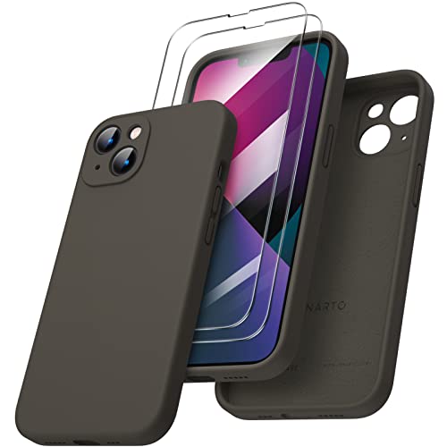 ORNARTO kompatibel mit iPhone 13 Hülle, mit 2 x Schutzfolie flüssigem Silikon Gel Ruber Case Rundumschutz stoßfeste Handyhülle für iPhone 13 Dunkelbraun von ORNARTO