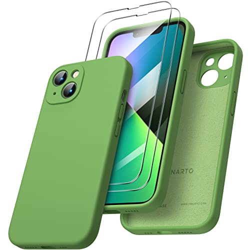 ORNARTO kompatibel mit iPhone 13 Hülle, mit 2 x Schutzfolie flüssigem Silikon Gel Ruber Case Rundumschutz stoßfeste Handyhülle für iPhone 13 Gras-Grün von ORNARTO