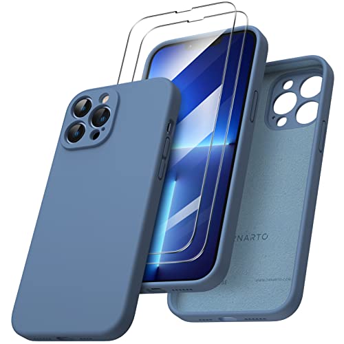 ORNARTO kompatibel mit iPhone 13 Pro Max Hülle, mit 2 x Schutzfolie flüssigem Silikon Gel Ruber Case Rundumschutz stoßfeste Handyhülle für iPhone 13 Pro Max Französisch Blau von ORNARTO