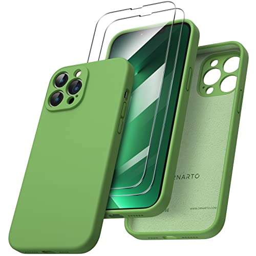 ORNARTO kompatibel mit iPhone 13 Pro Max Hülle, mit 2 x Schutzfolie flüssigem Silikon Gel Ruber Case Rundumschutz stoßfeste Handyhülle für iPhone 13 Pro Max Gras-Grün von ORNARTO