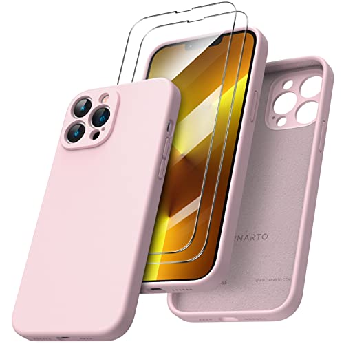 ORNARTO kompatibel mit iPhone 13 Pro Max Hülle, mit 2 x Schutzfolie flüssigem Silikon Gel Ruber Case Rundumschutz stoßfeste Handyhülle für iPhone 13 Pro Max Rosenpulver von ORNARTO