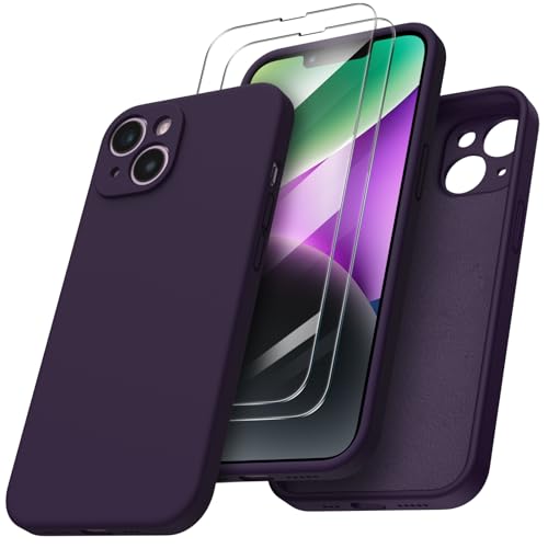 ORNARTO kompatibel mit iPhone 14 Hülle 6,1 Zoll 2022, mit 2 x Screen Schutzfolie flüssigem Silikon Gel Ruber Case Rundumschutz Stoßfeste Handyhülle Dunkelviolett ORNARTO kompatibel mit iPhone 14 Hülle 6,1 Zoll 2022, mit 2 x Screen Schutzfolie flüssigem Silikon Gel Ruber Case Rundumschutz Stoßfeste Handyhülle Dunkelviolett von ORNARTO