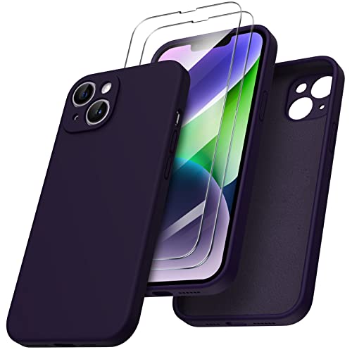 ORNARTO kompatibel mit iPhone 14 Plus Hülle 6,7 Zoll 2022, mit 2 x Screen Schutzfolien flüssigem Silikon Gel Ruber Case Rundumschutz Stoßfeste Handyhülle Dunkelviolett von ORNARTO