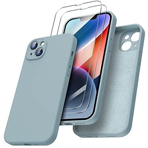 ORNARTO kompatibel mit iPhone 14 Plus Hülle 6,7 Zoll 2022, mit 2 x Screen Schutzfolien flüssigem Silikon Gel Ruber Case Rundumschutz Stoßfeste Handyhülle Mintgrün von ORNARTO