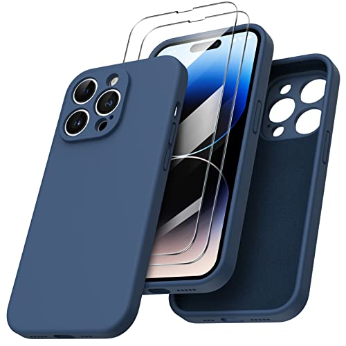 ORNARTO kompatibel mit iPhone 14 Pro Hülle 6,1 Zoll 2022, mit 2 x Screen Schutzfolien flüssigem Silikon Gel Ruber Case Rundumschutz Stoßfeste Handyhülle Dunkelblau von ORNARTO