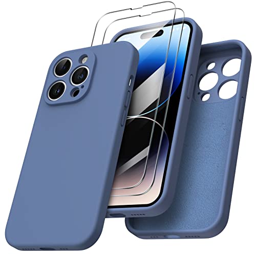 ORNARTO kompatibel mit iPhone 14 Pro Hülle 6,1 Zoll 2022, mit 2 x Screen Schutzfolien flüssigem Silikon Gel Ruber Case Rundumschutz Stoßfeste Handyhülle Französisch Blau von ORNARTO