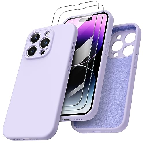 ORNARTO kompatibel mit iPhone 14 Pro Hülle 6,1 Zoll 2022, mit 2 x Screen Schutzfolien flüssigem Silikon Gel Ruber Case Rundumschutz Stoßfeste Handyhülle Violett von ORNARTO