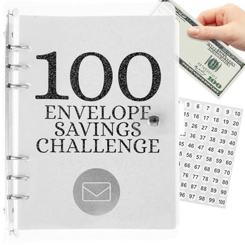 100 Envelope Challenge Binder A5 Money Saving Challenge Binder 24x17cm Budget Binder Challenge mit 25 Blatt Papier und 1 Digitale Aufkleber Transparent Money Envelope Saving für Schule Zuhause Büro von OROMYO