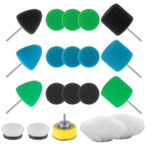 20Stück Mini Polierschwamm Set 25mm Detail Polierschwamm Mini Detail Polierer mit Schwamm und Wolle Polierauflage Mini Polieraufsatz Akkuschrauber für Autoschleifen Polieren Wachsen von OROMYO