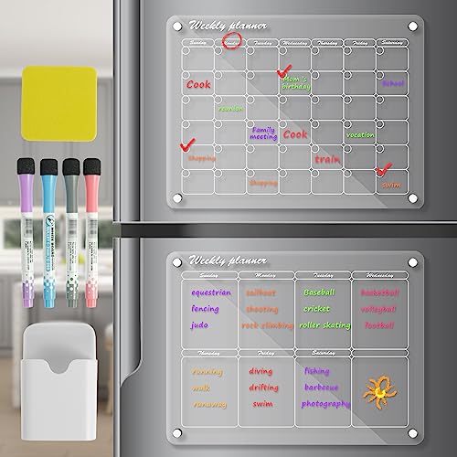 Kühlschrank-Kalender, magnetisch, Acryl, 40 x 30 cm, Kalender für Kühlschrank, transparent, mit 4 abwischbaren Markern und 1 Stifthalter, Monatskalender, Kühlschrank, magnetisch, für Büro, Haus von OROMYO