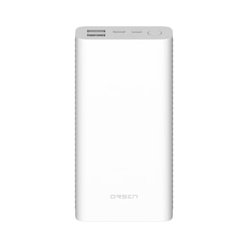 ORSEN E39 Power Bank 20000 mAh, Portable Charger with Dual USB Output, Type-C & Micro-USB Input, LED Battery Indicator, 2.1A Fast Charging, Li-Polymer Battary, for iPhone, Android, White ORSEN E39 Power Bank 20000 mAh, Portable Charger with Dual USB Output, Type-C & Micro-USB Input, LED Battery Indicator, 2.1A Fast Charging, Li-Polymer Battary, for iPhone, Android, White von ORSEN
