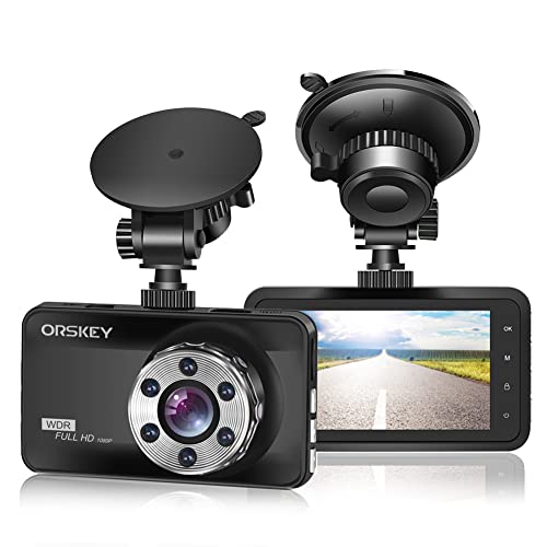 ORSKEY Dashcam Auto 1080P Full HD Autokamera DVR Dashboard Kamera Videorecorder, vorne, für Autos 170 Weitwinkel WDR mit 3.0" LCD Display Nachtsicht Bewegungserkennung und G-Sensor von ORSKEY