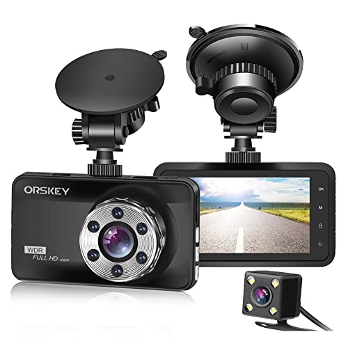 ORSKEY Dashcam Auto Vorne und Hinten 1080P Full HD Autokamera Dual Dashcam Dashboard Kamera Dashcam für Autos 170 Weitwinkel HDR mit 3.0" LCD Display Nachtsicht Bewegungserkennung und G-Sensor von ORSKEY