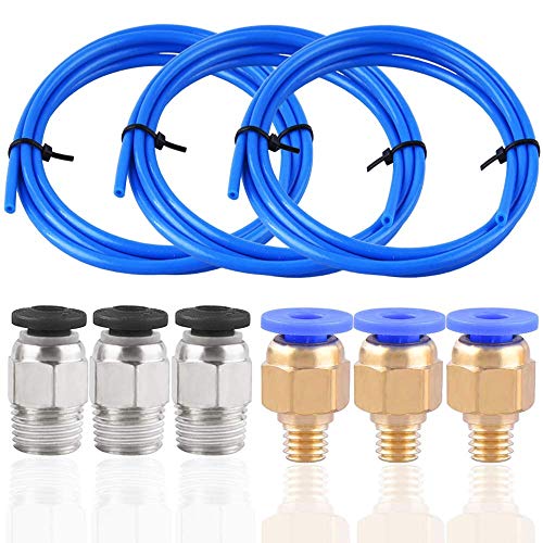 3 Stück PTFE Schlauch Blau Teflonschlauch (Insgesamt 4,5 Meter) mit 3 Stück PC4-M6 Pneumatik-anschlussstücke und 3 Stück PC4-M10 Verbinder für 3D-Drucker 1,75 mm Filament von ORTHLAND