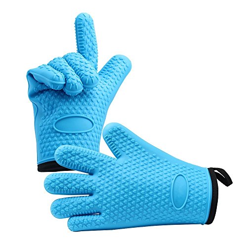 Silikon-Ofenhandschuhe mit Baumwoll-Schutzschicht - hitzebeständige Ofenhandschuhe zum Grillen, Kochen, Backen, wärmeisoliert und wasserfest, 1 Paar Handschuhe mit Fingern von ORUISS