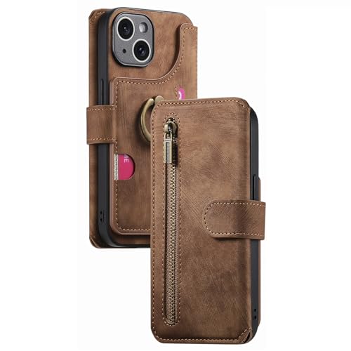 ORVCVGLB-Hülle Für iPhone 16 Pro Max/16 Pro/16 Plus/16, Leder Geldbörsen Schutzhülle Mit Ring Und Standfunktion Rundumschutz Handytasche,Braun,16 Pro von ORVCVGLB