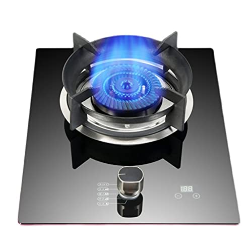 Gasherde für zu Hause 5,0 kW Gaskochfeld, Desktop-/Einbau-Home-Küche NG/LPG-Brenner, rutschfeste Gusseisen-Kochfeldringe, Schwarze gehärtete Glasscheibe, intelligentes Timing-Design von ORZSSJ